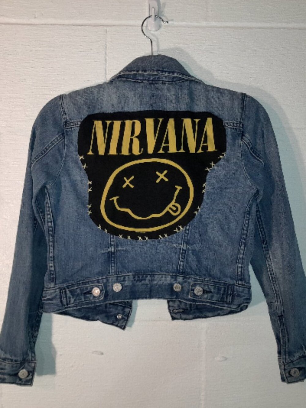 Levis Denim Cropped Jean Jacket Nirvana Logo Patch Women's Small/Medium Grunge